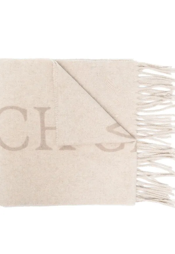 Off-White halsduk med fransar och citat - Brun