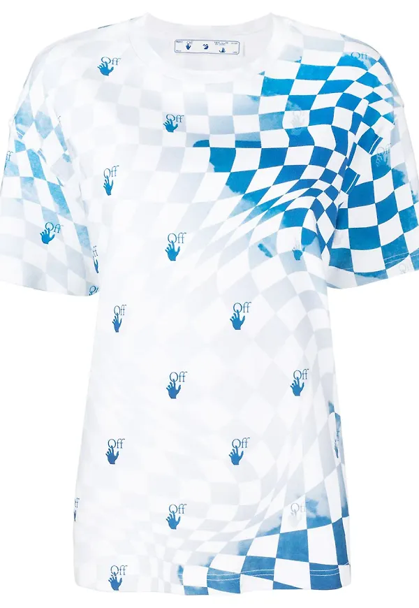 Off-White Hands-Off rutig t-shirt med logotyp - Vit
