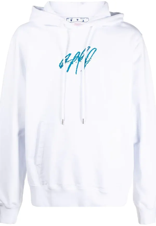 Off-White hoodie med brodyr - Vit