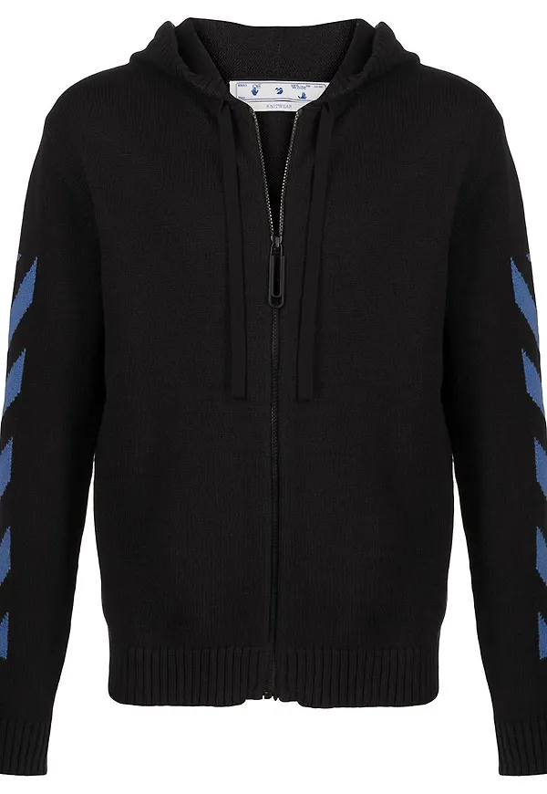 Off-White hoodie med diagonal dragkedja - Svart