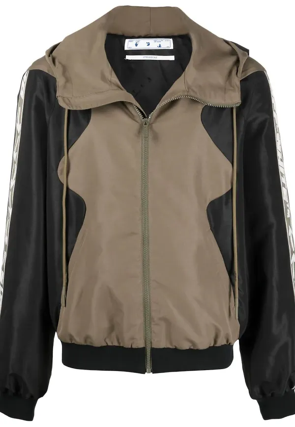 Off-White hoodie med dragkedja - Grön
