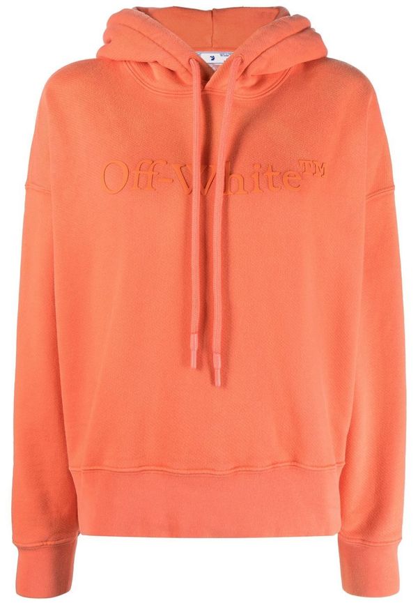 Off-White hoodie med dragsko och präglad logotyp - Orange