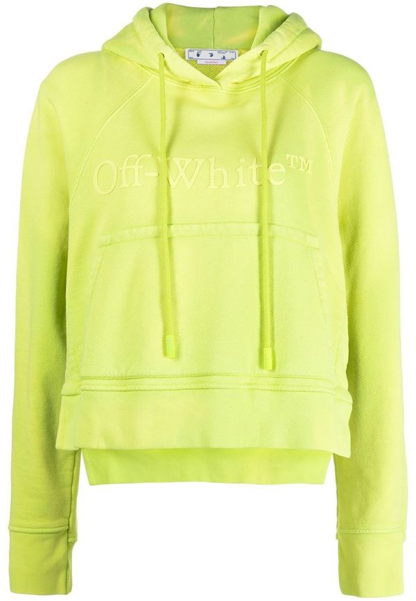 Off-White hoodie med dragsko och upphöjd logotyp - Gul