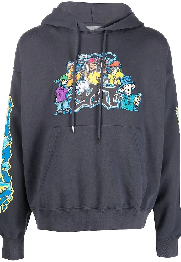Off-White hoodie med graffititryck - Grå