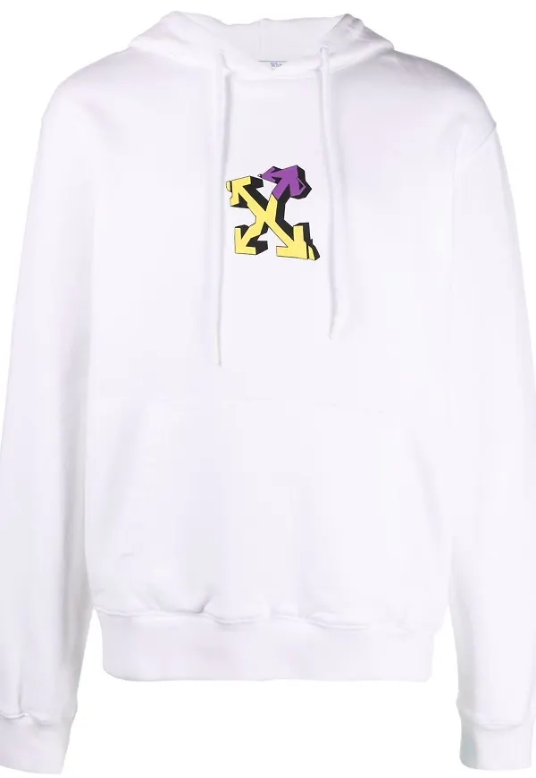 Off-White hoodie med graffititryck - Vit