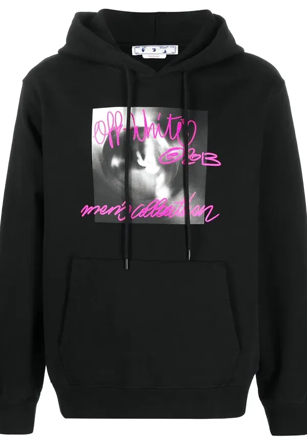 Off-White hoodie med grafiskt tryck - Svart