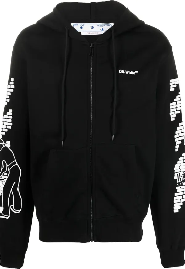 Off-White hoodie med grafiskt tryck - Svart