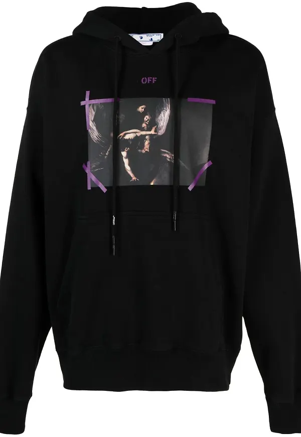 Off-White hoodie med grafiskt tryck - Svart