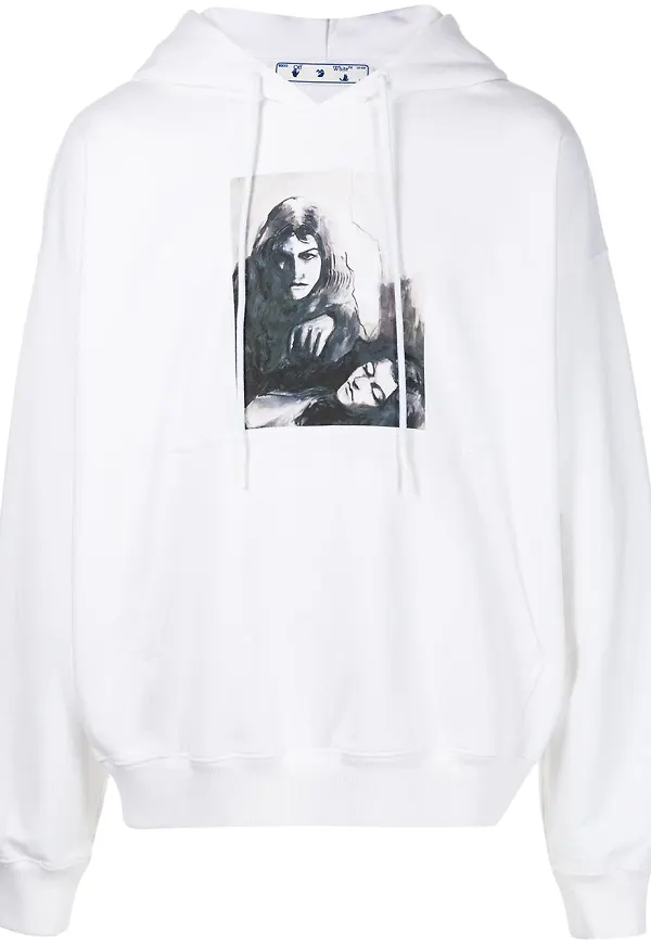 Off-White hoodie med grafiskt tryck - Vit