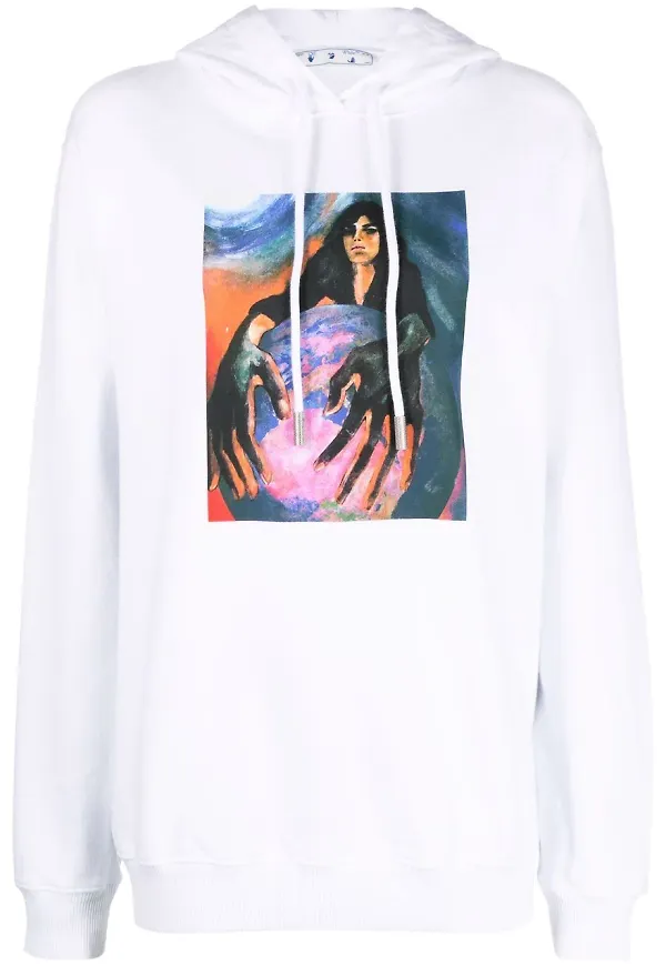 Off-White hoodie med grafiskt tryck - Vit