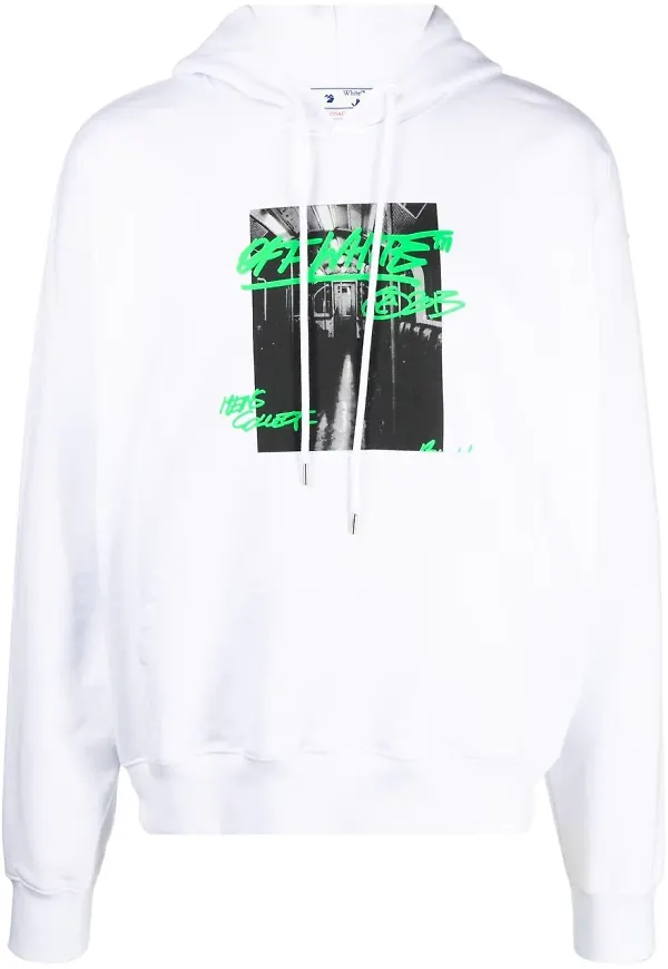 Off-White hoodie med grafiskt tryck - Vit