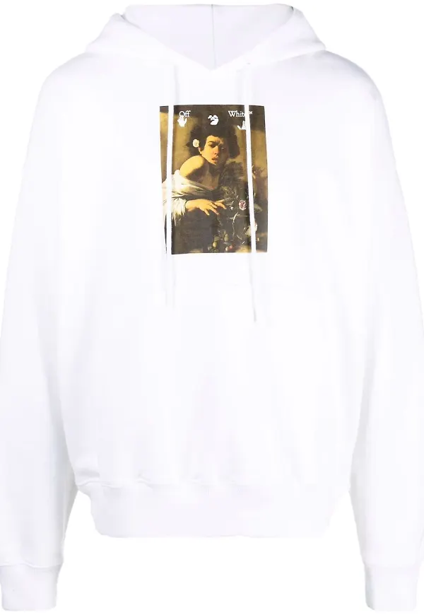 Off-White hoodie med logotyp - Vit