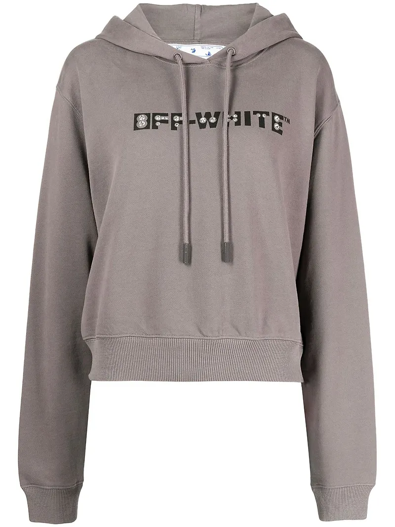 Off-White hoodie med strassprydd logotyp - Grå