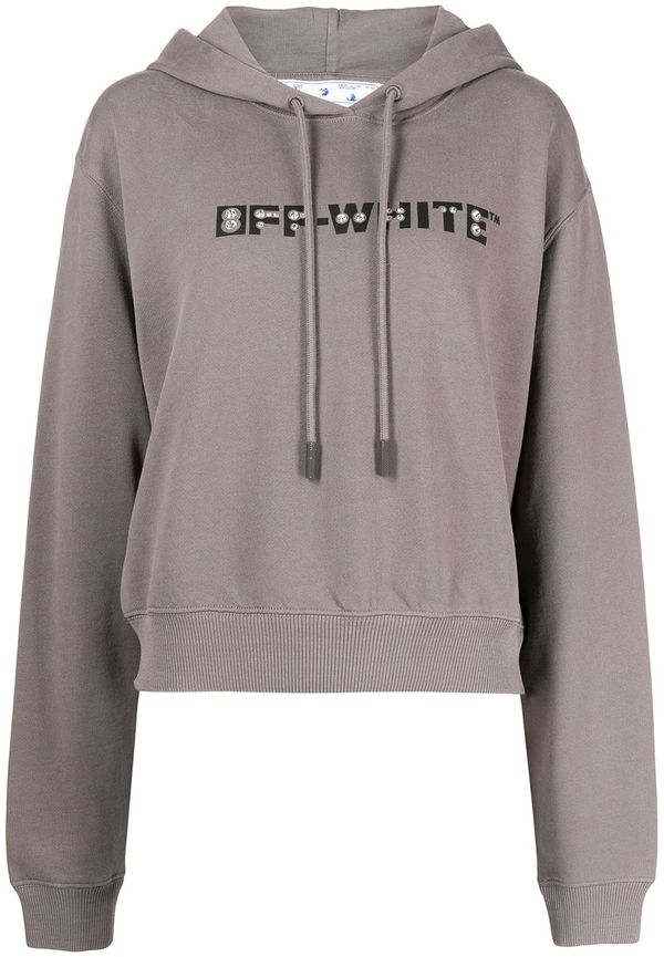 Off-White hoodie med strassprydd logotyp - Grå