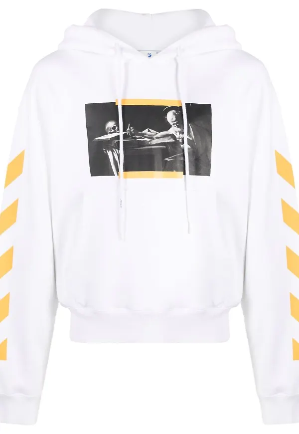 Off-White hoodie med tryck - Vit