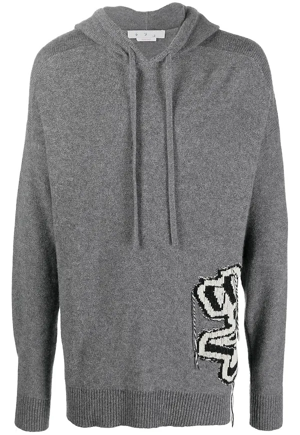 Off-White intarsiastickad hoodie - Grå