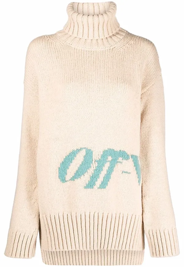 Off-White intarsiastickad tröja med rullkrage - Neutral
