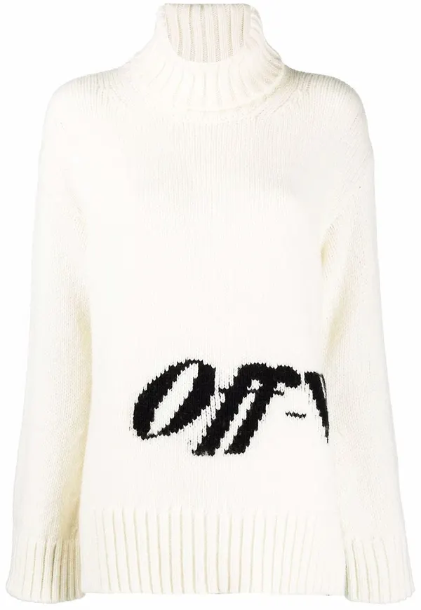 Off-White intarsiastickad tröja med rullkrage - Vit