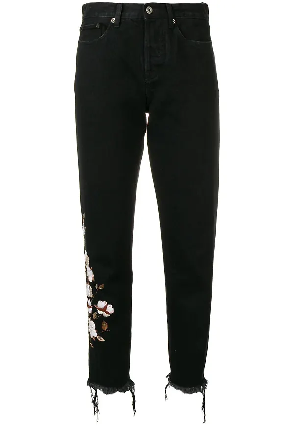 Off-White jeans med blomsterbrodyr - Svart