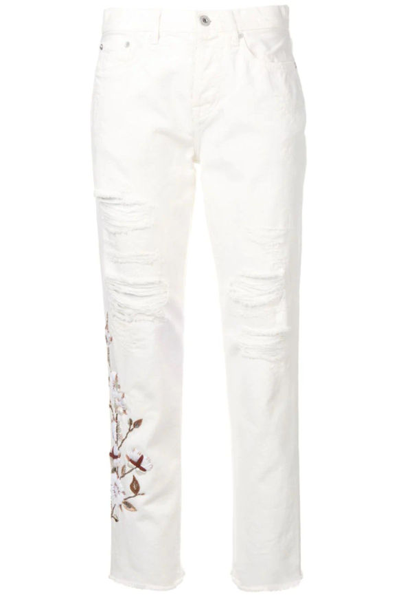 Off-White jeans med slitna blommor - Vit