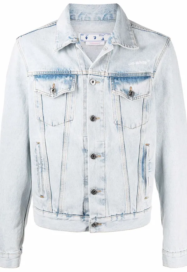 Off-White jeansjacka med blekt effekt - Blå