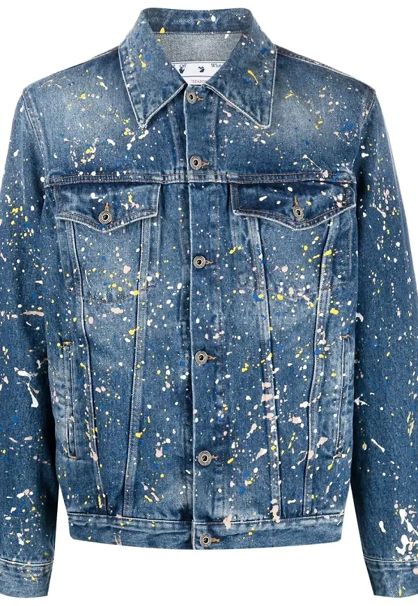 Off-White jeansjacka med färgstänk - Blå