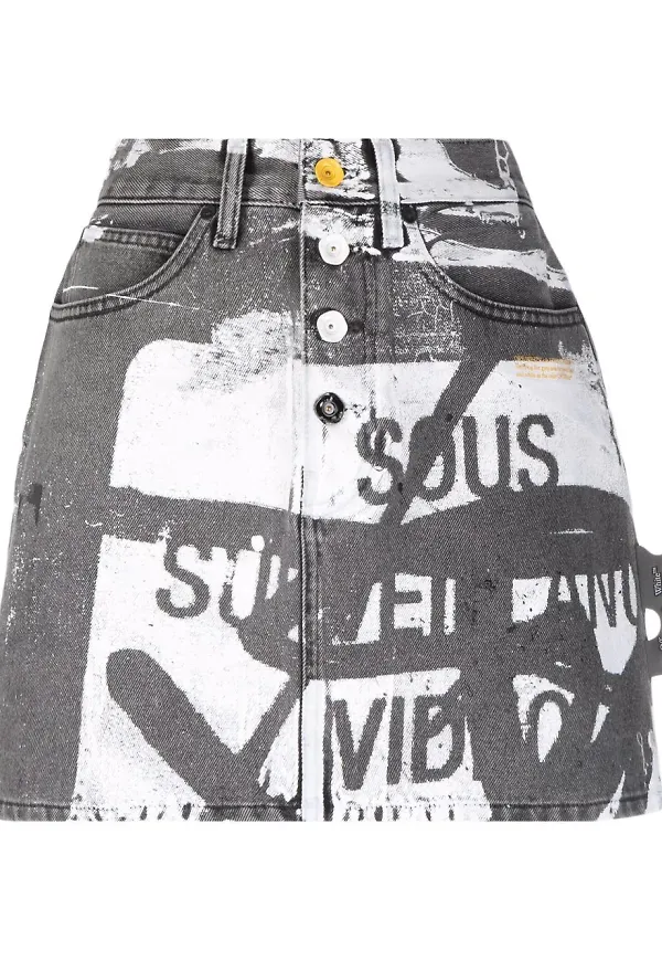 Off-White jeanskjol med grafiskt tryck - Svart