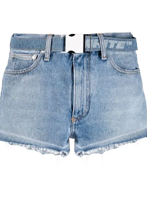 Off-White jeansshorts med bälte - Blå
