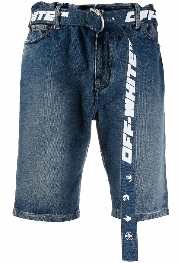 Off-White jeansshorts med bälte - Blå