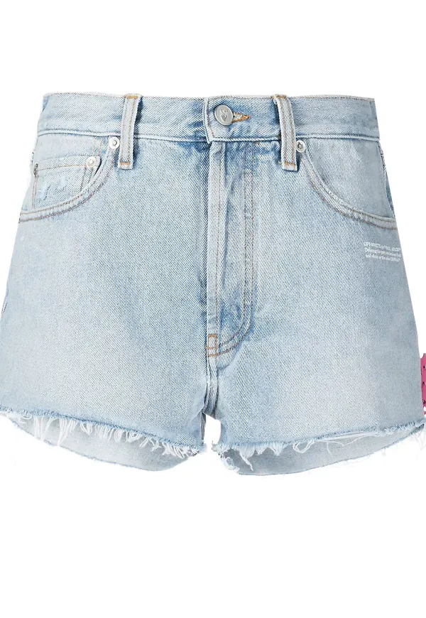 Off-White jeansshorts med franskant - Blå