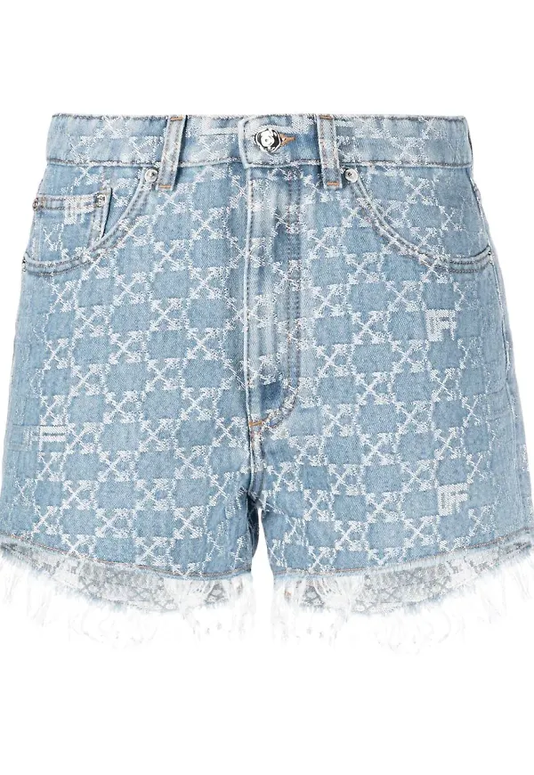 Off-White jeansshorts med monogram - Blå