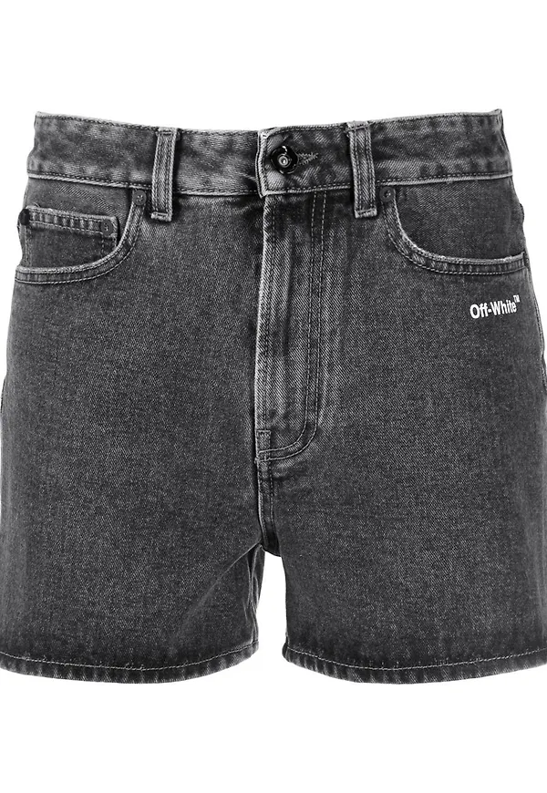 Off-White jeansshorts med randdetalj - Grå