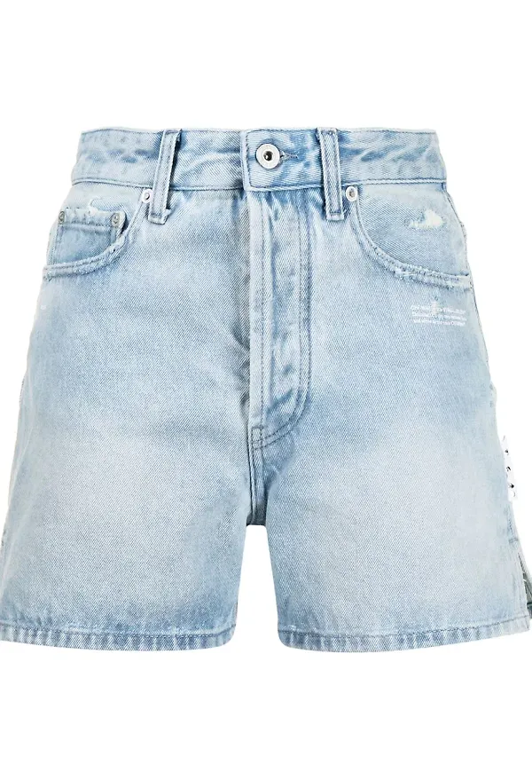 Off-White jeansshorts med slitning - Blå