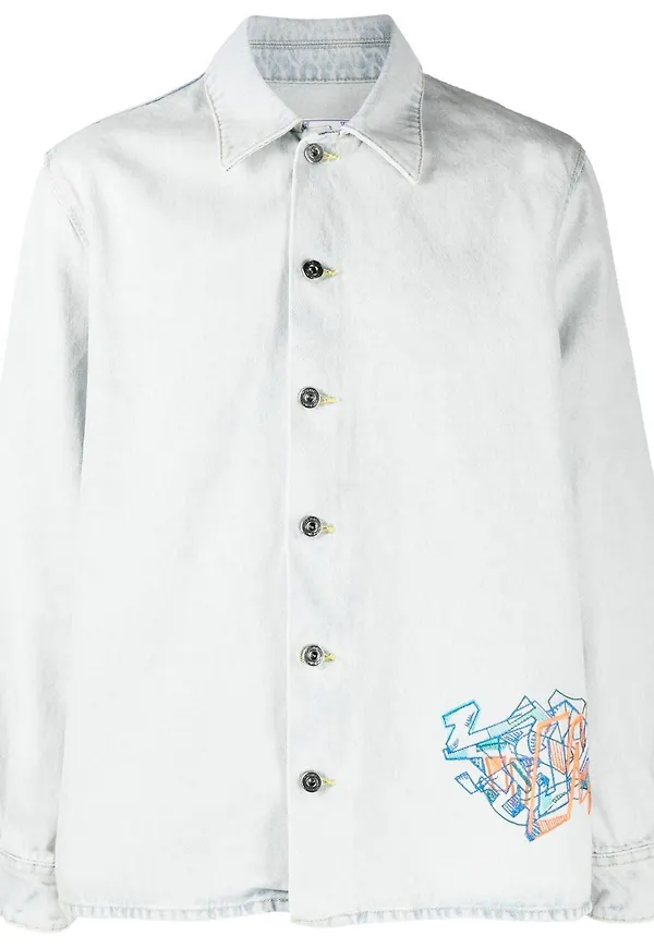 Off-White jeansskjorta med graffititryck - Neutral