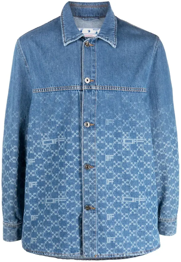 Off-White jeansskjorta med monogram - Blå
