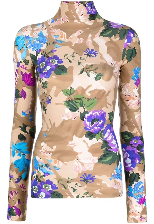 Off-White kamouflagemönstrad blommig topp - Brun