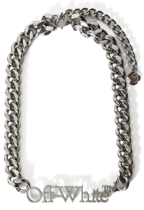 Off-White kedjehalsband med logotyp - Silverfärgad