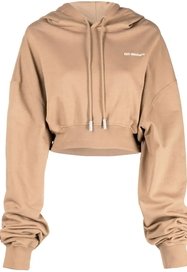 Off-White kort hoodie med broderad logotyp - Brun