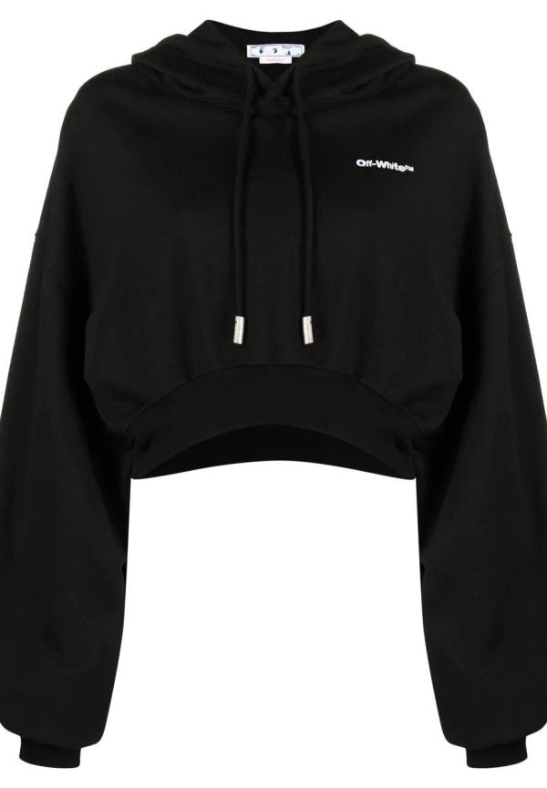Off-White kort hoodie med broderad logotyp - Svart