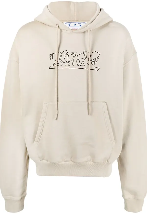Off-White logo-embroidered cotton hoodie - Brun