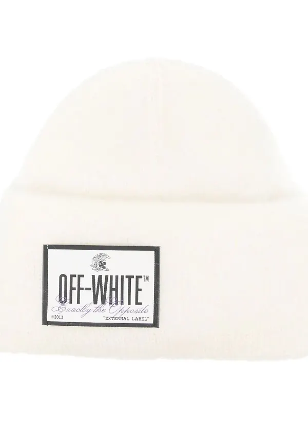 Off-White logo-patch mohair beanie - Neutral