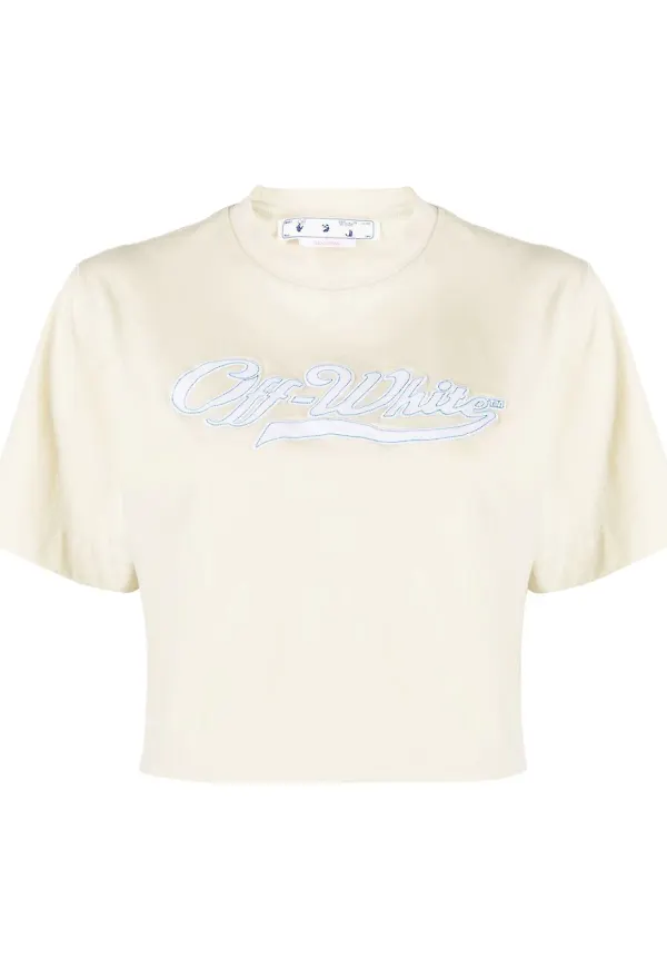 Off-White logo-print cropped T-shirt - Neutral
