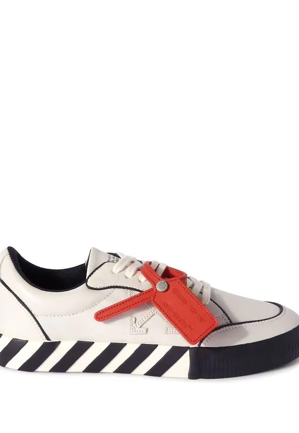 Off-White Low Vulcanized Outline lädersneakers - Vit