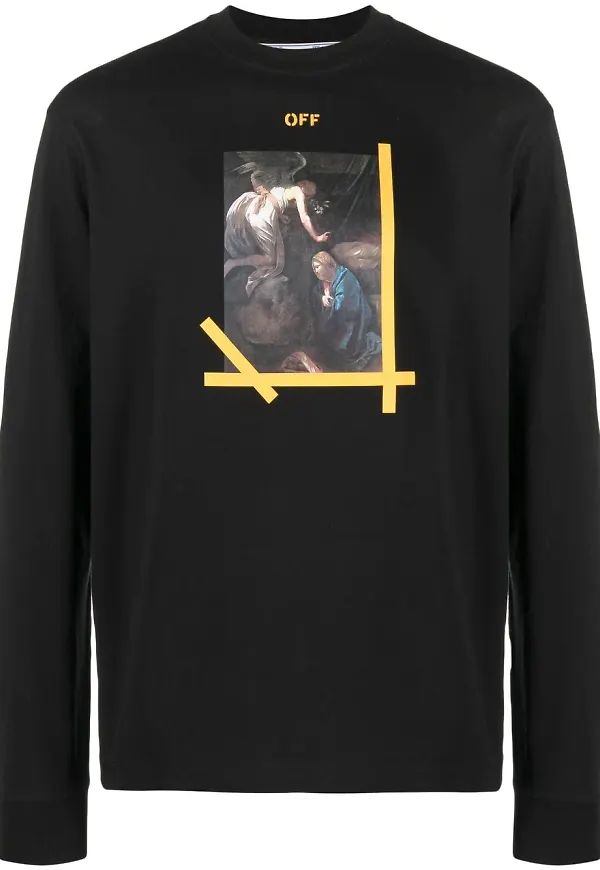 Off-White långärmad t-shirt med tryck - Svart