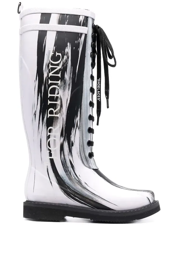 Off-White metallic gummistövlar med slogan - Vit