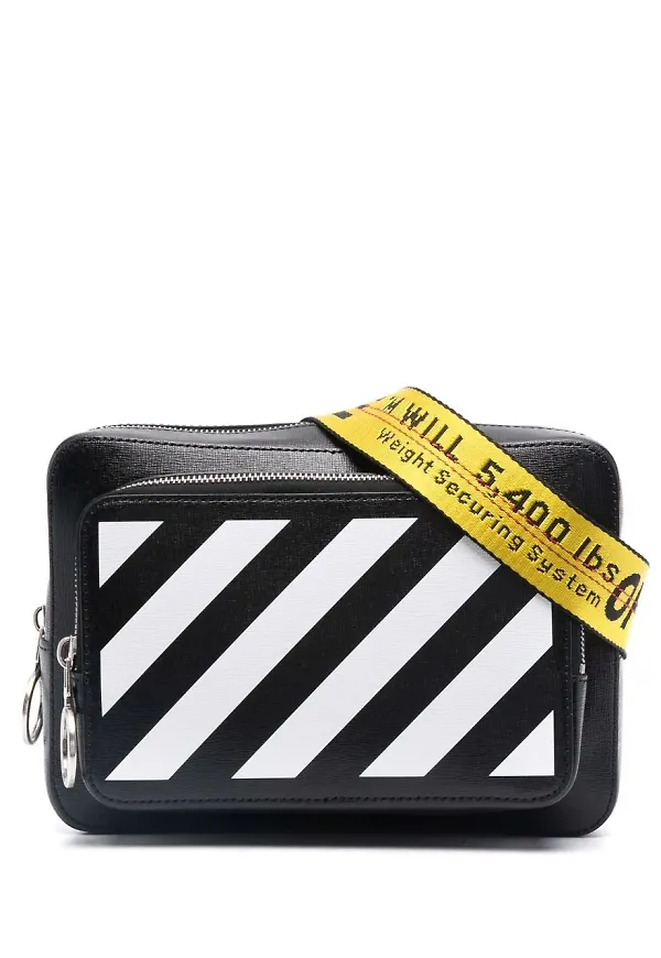 Off-White midjeväska med diagonal rand - Svart