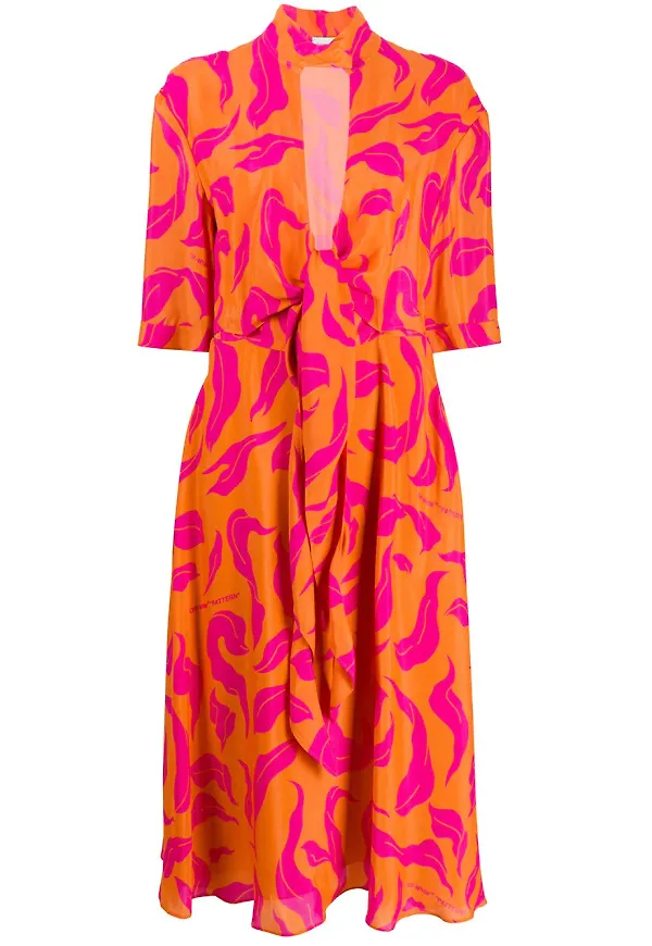 Off-White mönstrad klänning - Orange
