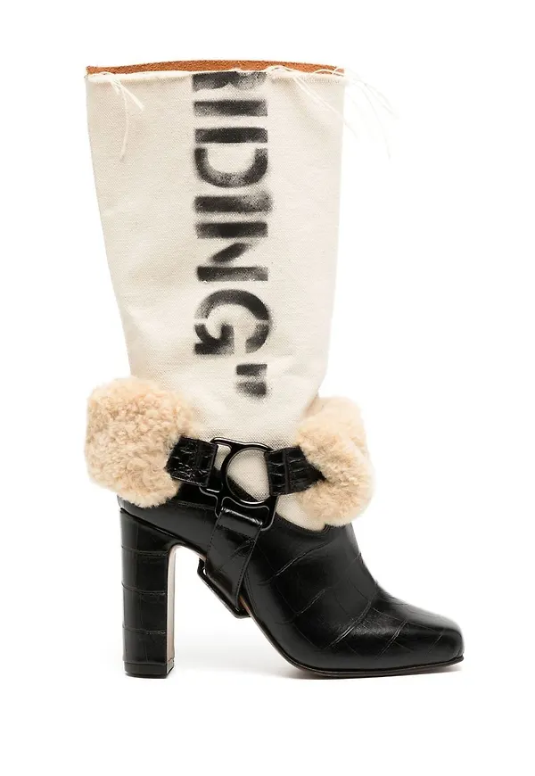 Off-White mönstrade knähöga stövlar - Svart