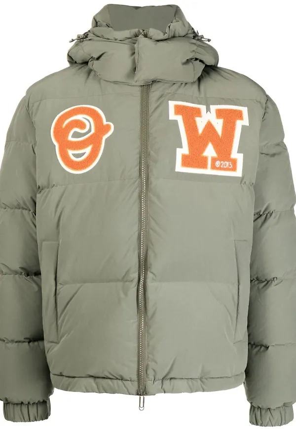 Off-White OW puffjacka med huva - Grön