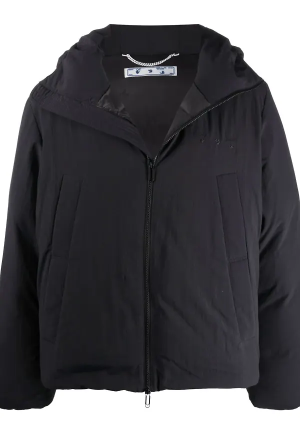 Off-White puffjacka med huva - Svart